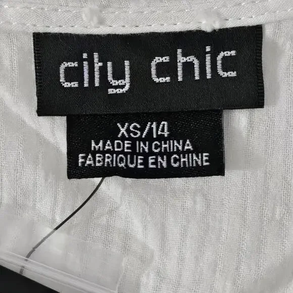 2/$50 City Chic Plus Size Summer Delight Ivory Puff Sleeve Peplum Blouse Size 14 - Picture 5 of 8